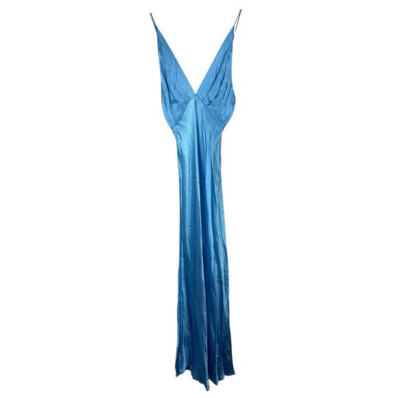Bec + Bridge Lorelai V Maxi Dress Satin Ruched Formal Wedding Guest Blue Size 4 - Picture 4 of 10